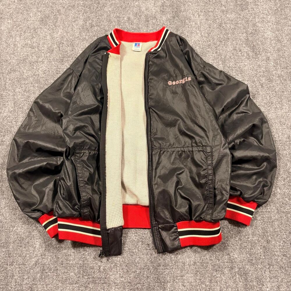 vintage 1980s georgia bulldogs russell athletic thermal lined bomber jacket